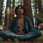 Young Indian man mediating in the redwood forests | Daily Routine for Men