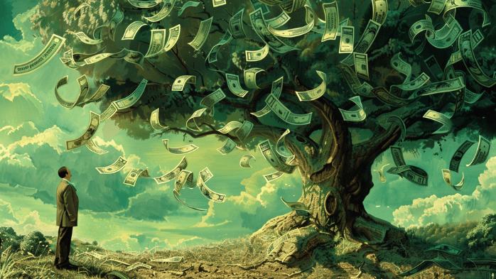 person tending money trees and self-improvement