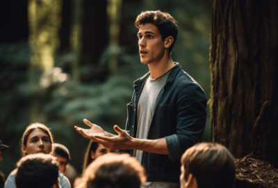 Young man giving a lecture on self-improvement in the middle of the woods | how to self-improve as a man